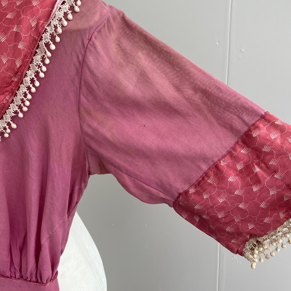 Vintage Antique Edwardian Cream Lace & Mauve Pink A-Line Empire Waist Maxi Dress - Picture 7 of 12